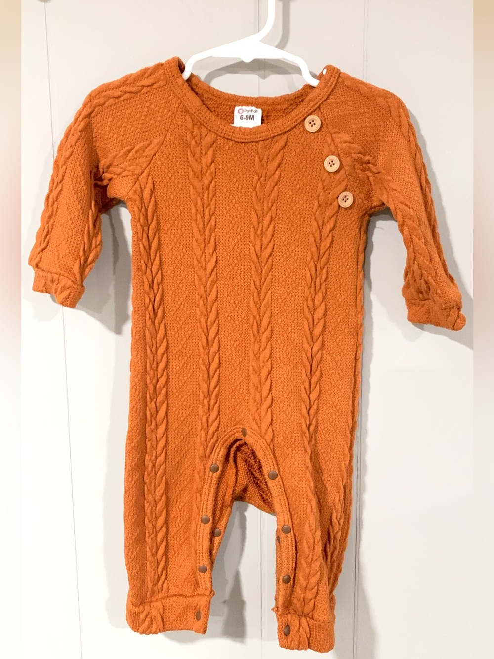 PatPat Baby Girl Cable Knit Orange Baby One-Piece Romper 6-9m